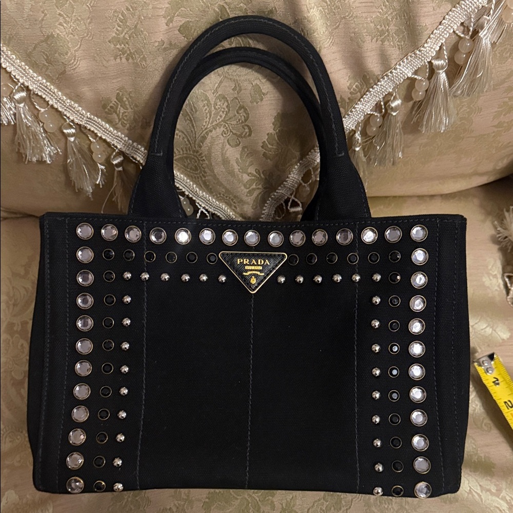 Prada Black Tote with stud details. Canada Nero. Durable fabric .